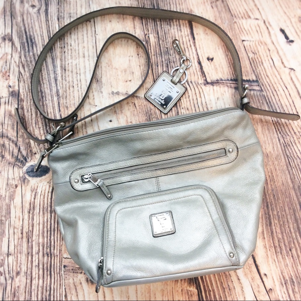 Pebbled Leather Crossbody Organizer Bag w/Key Fob